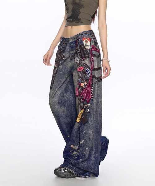 WESTSEA（ウエストシー）の「チェーンプリント デニムライク ワイドパンツ（その他パンツ・レディース・ブルー・M/L）」の14枚目の写真