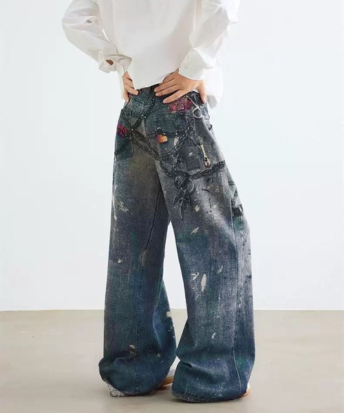 WESTSEA（ウエストシー）の「チェーンプリント デニムライク ワイドパンツ（その他パンツ・レディース・ブルー・M/L）」の8枚目の写真