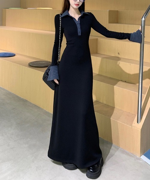 セール】襟付き長袖ロングワンピース（ワンピース）｜SallyLunn