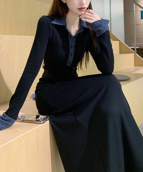 セール】襟付き長袖ロングワンピース（ワンピース）｜SallyLunn