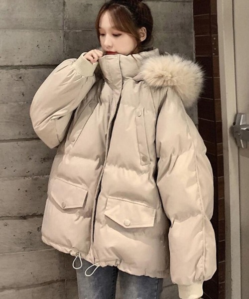 HIPANDA ベージュ ジャケット ファー付き✨新品タグ付き✨((セール))✨ eh247zr_2.jpg