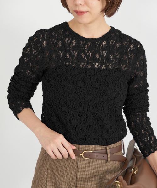 IENA（イエナ）の「《追加》Flowerストレッチレースプルオーバー（Tシャツ/カットソー・レディース・ブラック/グレー/アイボリー・FREE）」の8枚目の写真