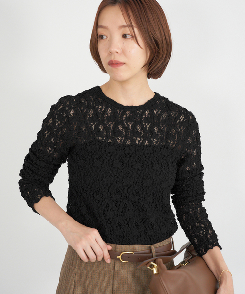 IENA（イエナ）の「《追加》Flowerストレッチレースプルオーバー（Tシャツ/カットソー・レディース・ブラック/グレー/アイボリー・FREE）」の9枚目の写真