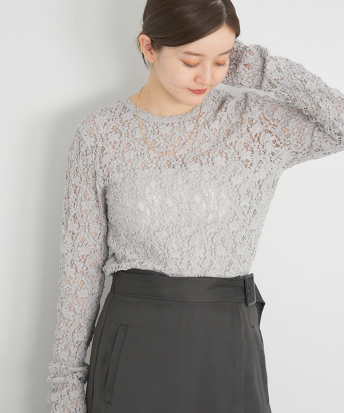 IENA（イエナ）の「《追加》Flowerストレッチレースプルオーバー（Tシャツ/カットソー・レディース・ブラック/グレー/アイボリー・FREE）」の17枚目の写真