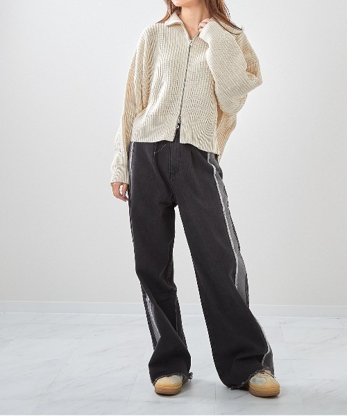 セール】□畦編みハイネックZIPカーディガン□（カーディガン/ボレロ