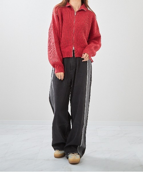 セール】□畦編みハイネックZIPカーディガン□（カーディガン/ボレロ