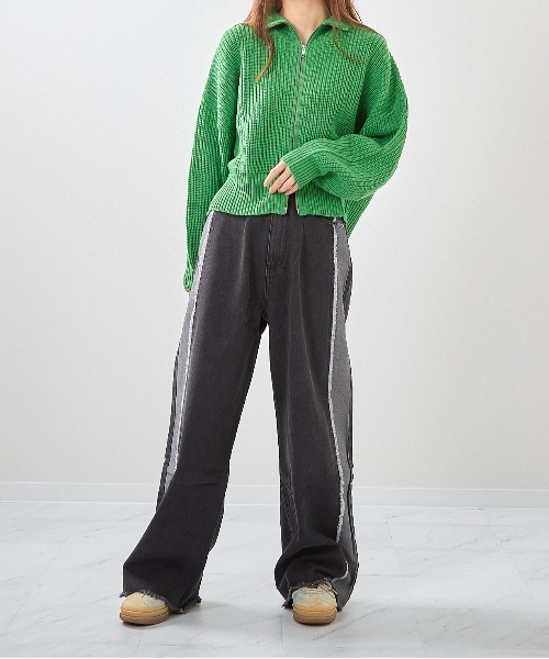 セール】□畦編みハイネックZIPカーディガン□（カーディガン/ボレロ