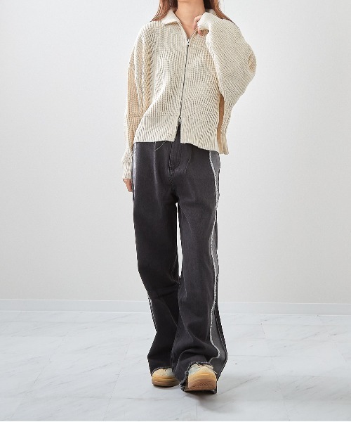 セール】□畦編みハイネックZIPカーディガン□（カーディガン/ボレロ