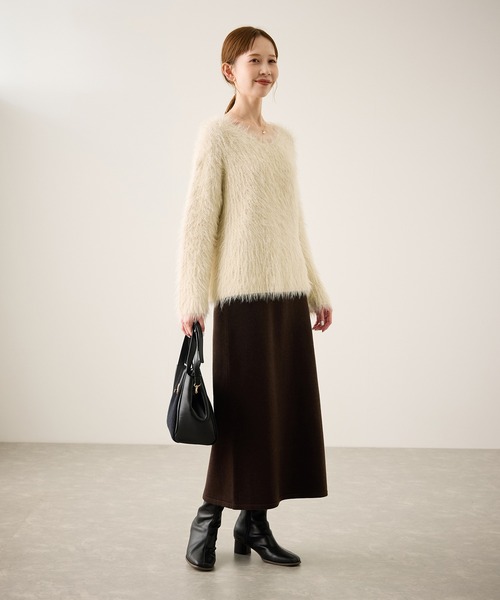ROPE' PICNIC（ロペピクニック）の「フェザーVネックニット（ニット/セーター・レディース・キナリ/ブラウン系その他2/サックスブルー/チャコールグレー・FREE）」の11枚目の写真