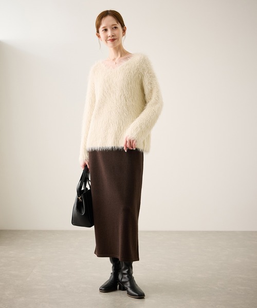 ROPE' PICNIC（ロペピクニック）の「フェザーVネックニット（ニット/セーター・レディース・キナリ/ブラウン系その他2/サックスブルー/チャコールグレー・FREE）」の12枚目の写真