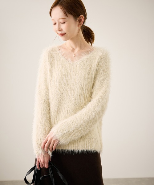 ROPE' PICNIC（ロペピクニック）の「フェザーVネックニット（ニット/セーター・レディース・キナリ/ブラウン系その他2/サックスブルー/チャコールグレー・FREE）」の13枚目の写真
