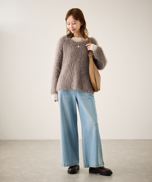 ROPE' PICNIC（ロペピクニック）の「フェザーVネックニット（ニット/セーター・レディース・キナリ/ブラウン系その他2/サックスブルー/チャコールグレー・FREE）」の18枚目の写真