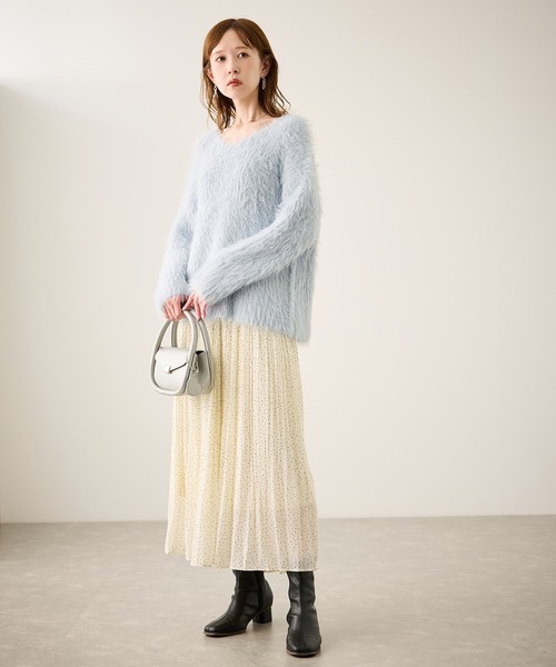 ROPE' PICNIC（ロペピクニック）の「フェザーVネックニット（ニット/セーター・レディース・キナリ/ブラウン系その他2/サックスブルー/チャコールグレー・FREE）」の22枚目の写真