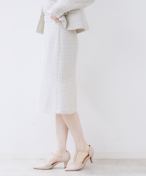 index（インデックス）の「≪通勤・セレモニー/セットアップ対応≫フレアツイードスカート【洗濯機OK】（スカート・レディース・ブラック系4/ホワイト系7/ネイビー・42/40/38/36）」の6枚目の写真