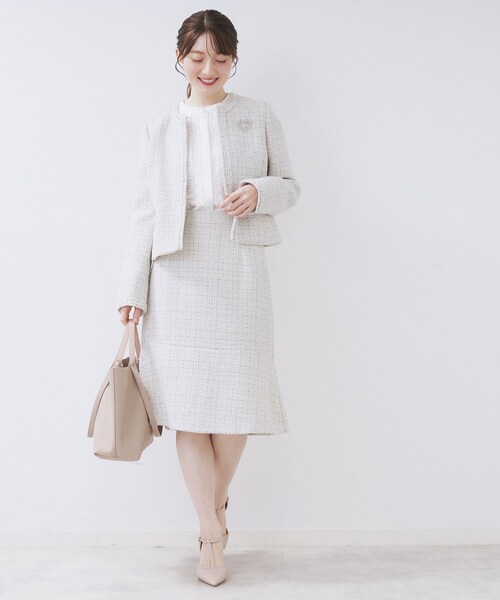 index（インデックス）の「≪通勤・セレモニー/セットアップ対応≫フレアツイードスカート【洗濯機OK】（スカート・レディース・ブラック系4/ホワイト系7/ネイビー・42/40/38/36）」の8枚目の写真