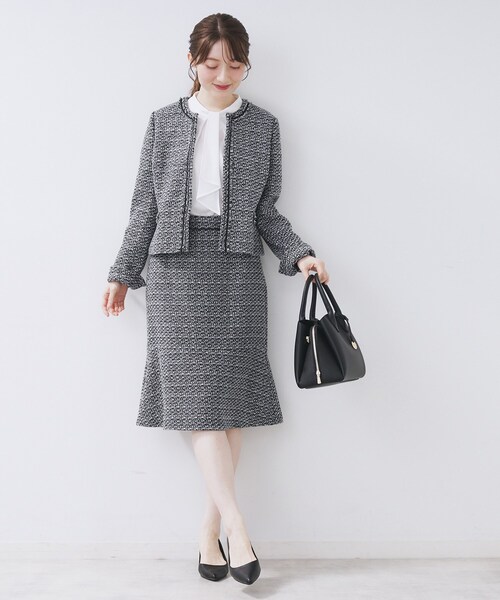 index（インデックス）の「≪通勤・セレモニー/セットアップ対応≫フレアツイードスカート【洗濯機OK】（スカート・レディース・ブラック系4/ホワイト系7/ネイビー・42/40/38/36）」の15枚目の写真