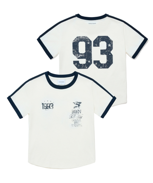 1993STUDIO(1993スタジオ)の「93トラッククロップリンガーティーシャツ_アイボリー(Tシャツ/カットソー・レディース・その他・FREE)」の1枚目の写真