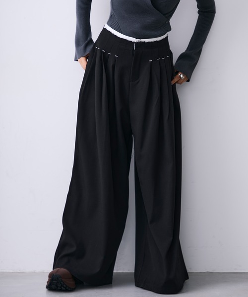 MONOe(モノエ)の「プリーツタックワイドスラックスパンツ(スラックス・レディース・ブラック/グレー・S/M/L)」の12枚目の写真