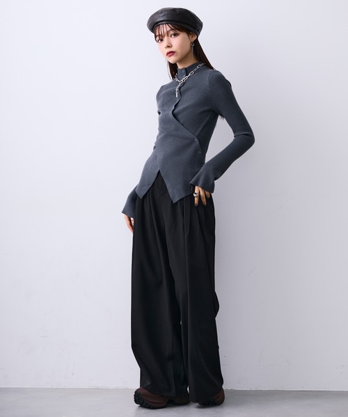 MONOe(モノエ)の「プリーツタックワイドスラックスパンツ(スラックス・レディース・ブラック/グレー・S/M/L)」の16枚目の写真
