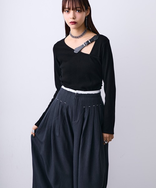 MONOe(モノエ)の「プリーツタックワイドスラックスパンツ(スラックス・レディース・ブラック/グレー・S/M/L)」の6枚目の写真