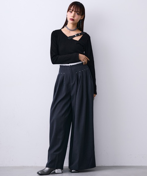 MONOe(モノエ)の「プリーツタックワイドスラックスパンツ(スラックス・レディース・ブラック/グレー・S/M/L)」の8枚目の写真
