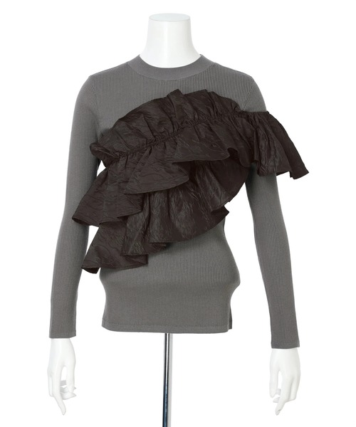 Mystrada(マイストラーダ)の「長袖アシメフリルニット(ニット/セーター・レディース・ホワイト/ブラック/グレー/ブルー・38)」の3枚目の写真