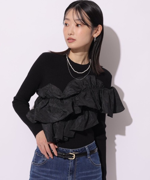 Mystrada(マイストラーダ)の「長袖アシメフリルニット(ニット/セーター・レディース・ホワイト/ブラック/グレー/ブルー・38)」の2枚目の写真