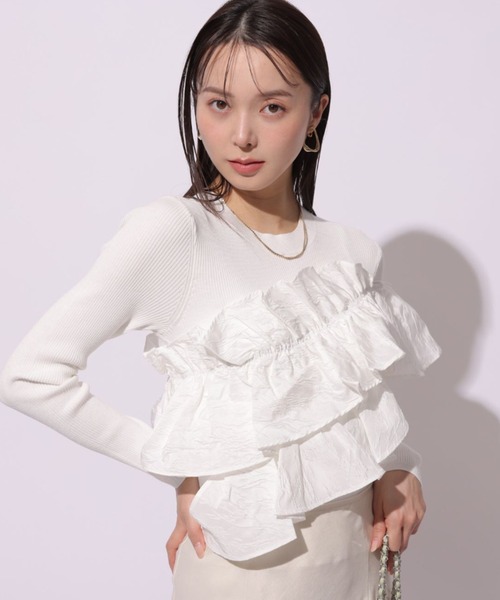 Mystrada(マイストラーダ)の「長袖アシメフリルニット(ニット/セーター・レディース・ホワイト/ブラック/グレー/ブルー・38)」の13枚目の写真