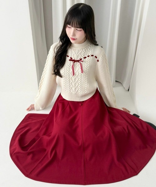 F i.n.t（フィント）の「ハートはしごリボンケーブルニットプルオーバー/fint フィント（ニット/セーター・レディース・ライトグレー/オフホワイト・FREE）」の3枚目の写真