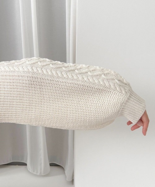 F i.n.t（フィント）の「ハートはしごリボンケーブルニットプルオーバー/fint フィント（ニット/セーター・レディース・ライトグレー/オフホワイト・FREE）」の5枚目の写真