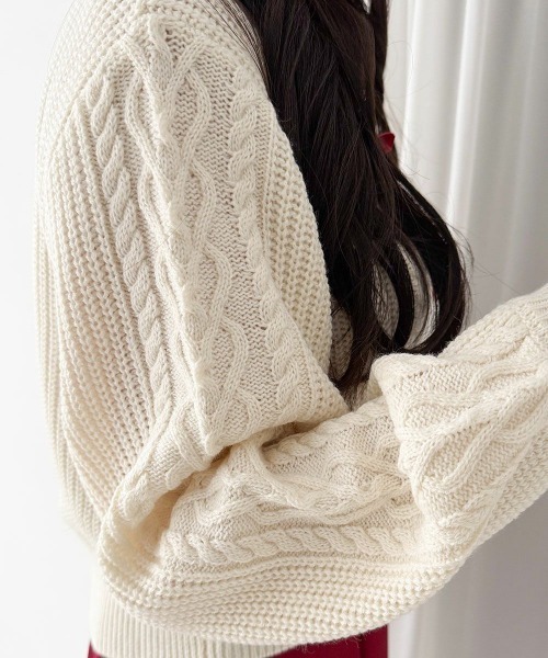 F i.n.t（フィント）の「ハートはしごリボンケーブルニットプルオーバー/fint フィント（ニット/セーター・レディース・ライトグレー/オフホワイト・FREE）」の6枚目の写真