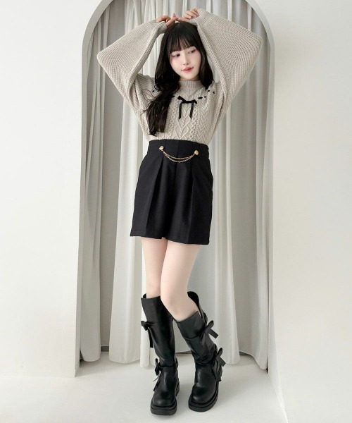 F i.n.t（フィント）の「ハートはしごリボンケーブルニットプルオーバー/fint フィント（ニット/セーター・レディース・ライトグレー/オフホワイト・FREE）」の8枚目の写真