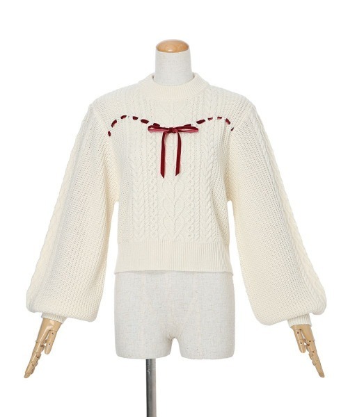 F i.n.t（フィント）の「ハートはしごリボンケーブルニットプルオーバー/fint フィント（ニット/セーター・レディース・ライトグレー/オフホワイト・FREE）」の12枚目の写真