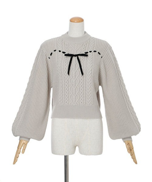 F i.n.t（フィント）の「ハートはしごリボンケーブルニットプルオーバー/fint フィント（ニット/セーター・レディース・ライトグレー/オフホワイト・FREE）」の13枚目の写真