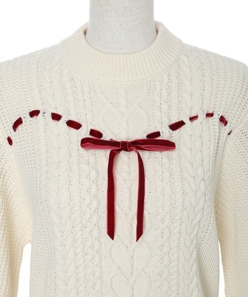 F i.n.t（フィント）の「ハートはしごリボンケーブルニットプルオーバー/fint フィント（ニット/セーター・レディース・ライトグレー/オフホワイト・FREE）」の16枚目の写真