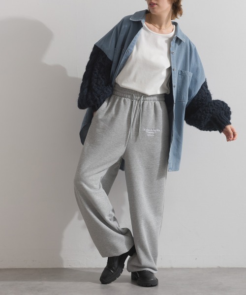 enhaut(アンオート)の「裏起毛 ブラスト加工 ロゴ刺繍 裾ドロスト ゆったり スウェット パンツ(スウェットパンツ・レディース・杢グレー/ネイビー/ホワイト・FREE)」の4枚目の写真