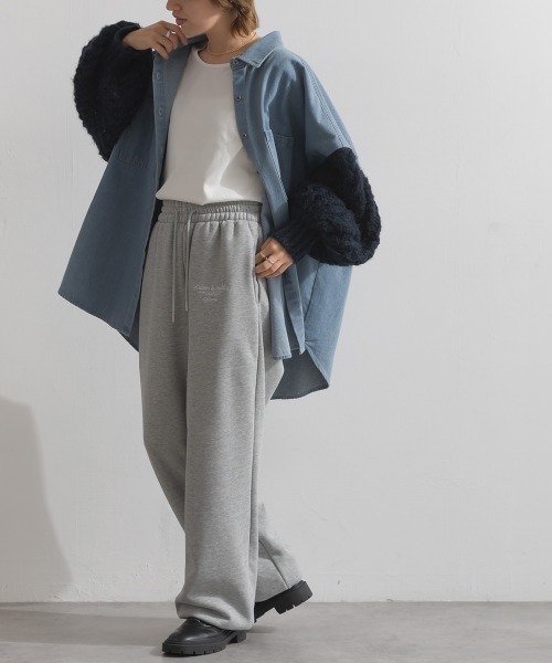 enhaut(アンオート)の「裏起毛 ブラスト加工 ロゴ刺繍 裾ドロスト ゆったり スウェット パンツ(スウェットパンツ・レディース・杢グレー/ネイビー/ホワイト・FREE)」の6枚目の写真