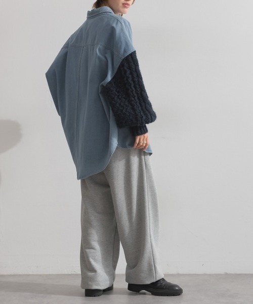 enhaut(アンオート)の「裏起毛 ブラスト加工 ロゴ刺繍 裾ドロスト ゆったり スウェット パンツ(スウェットパンツ・レディース・杢グレー/ネイビー/ホワイト・FREE)」の8枚目の写真