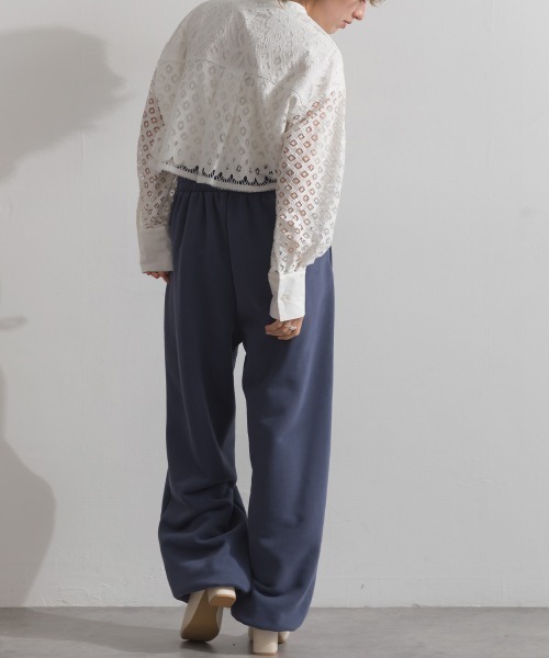 enhaut(アンオート)の「裏起毛 ブラスト加工 ロゴ刺繍 裾ドロスト ゆったり スウェット パンツ(スウェットパンツ・レディース・杢グレー/ネイビー/ホワイト・FREE)」の12枚目の写真