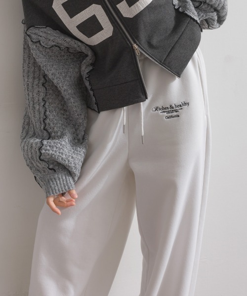 セール】裏起毛 ブラスト加工 ロゴ刺繍 裾ドロスト ゆったり