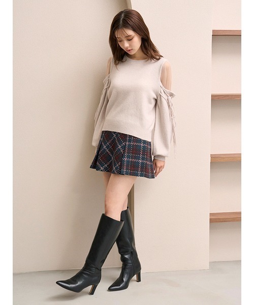 SNIDEL（スナイデル）の「シースルーショルダーニットプルオーバー（ニット/セーター・レディース・ライトブルー/ピンクベージュ/ダークブラウン・F）」の14枚目の写真