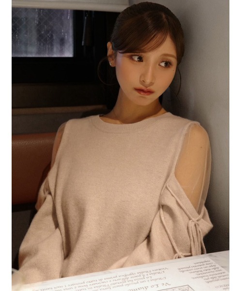 SNIDEL（スナイデル）の「シースルーショルダーニットプルオーバー（ニット/セーター・レディース・ライトブルー/ピンクベージュ/ダークブラウン・F）」の17枚目の写真