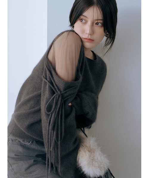 SNIDEL（スナイデル）の「シースルーショルダーニットプルオーバー（ニット/セーター・レディース・ライトブルー/ピンクベージュ/ダークブラウン・F）」の19枚目の写真