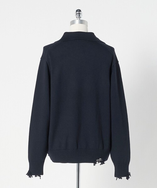 LOEFF（ロエフ）の「＜LOEFF＞ダメージ スキッパー ニット UNISEX（ニット/セーター・レディース・ダークブラウン/ネイビー/ダークグレー・0/2/1）」の4枚目の写真