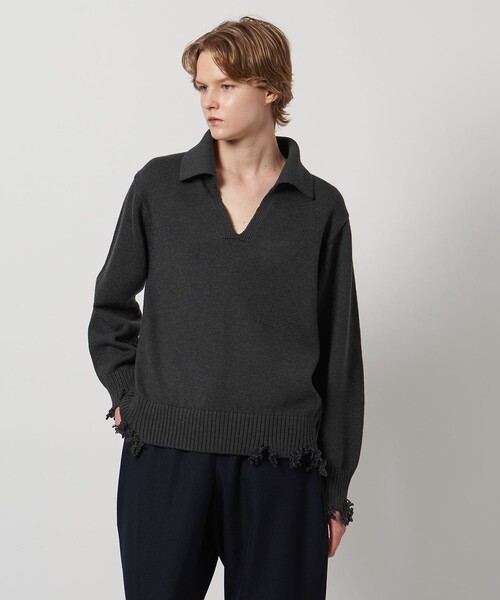 LOEFF（ロエフ）の「＜LOEFF＞ダメージ スキッパー ニット UNISEX（ニット/セーター・レディース・ダークブラウン/ネイビー/ダークグレー・0/2/1）」の17枚目の写真