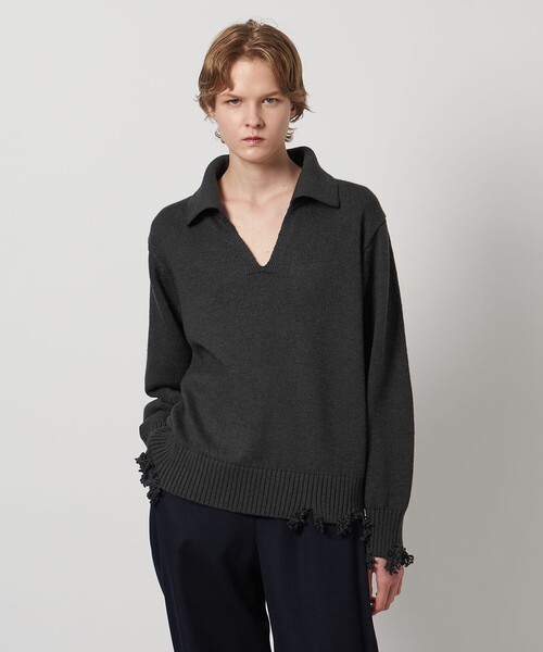 LOEFF（ロエフ）の「＜LOEFF＞ダメージ スキッパー ニット UNISEX（ニット/セーター・レディース・ダークブラウン/ネイビー/ダークグレー・0/2/1）」の18枚目の写真