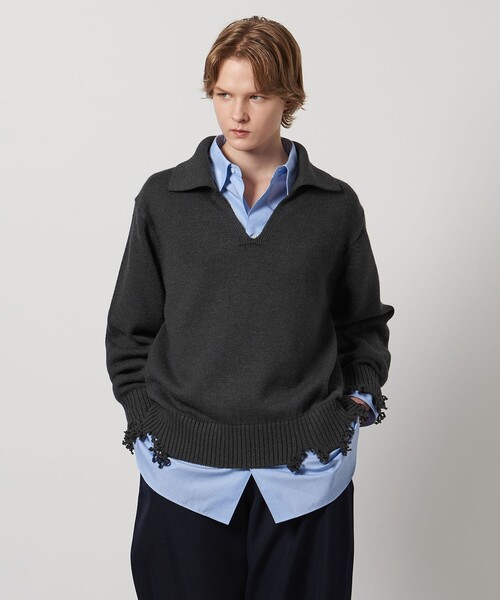 LOEFF（ロエフ）の「＜LOEFF＞ダメージ スキッパー ニット UNISEX（ニット/セーター・レディース・ダークブラウン/ネイビー/ダークグレー・0/2/1）」の19枚目の写真