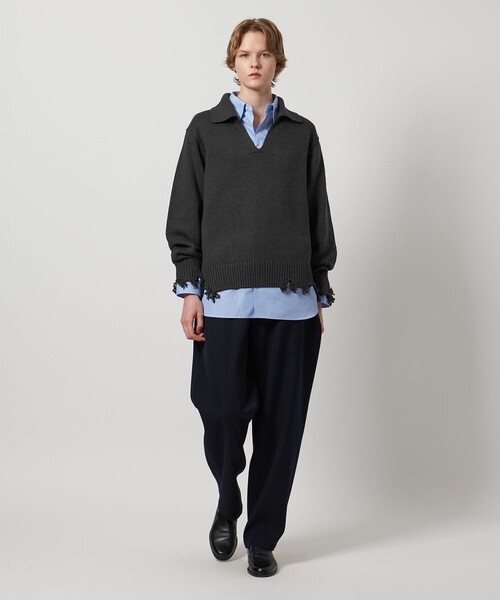 LOEFF（ロエフ）の「＜LOEFF＞ダメージ スキッパー ニット UNISEX（ニット/セーター・レディース・ダークブラウン/ネイビー/ダークグレー・0/2/1）」の21枚目の写真