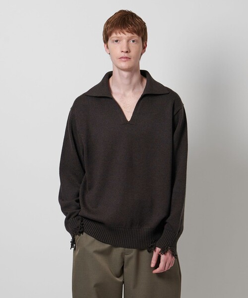 LOEFF＞ダメージ スキッパー ニット UNISEX（ニット/セーター）｜LOEFF