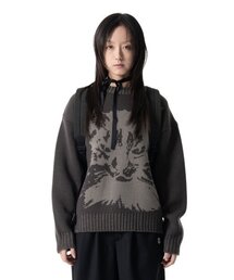 Cat Graphic Distressed Knit (Deep Khaki)